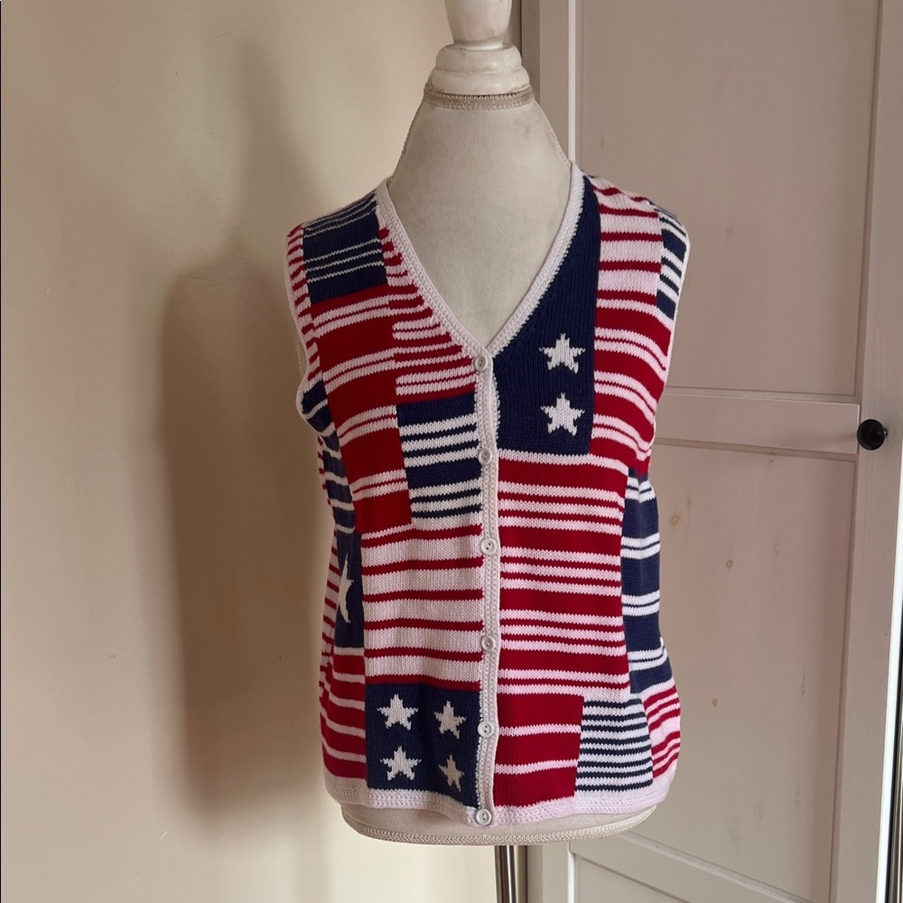 Vintage David Brooks Americana Knit Vest - Stars & Stripes - Size Large